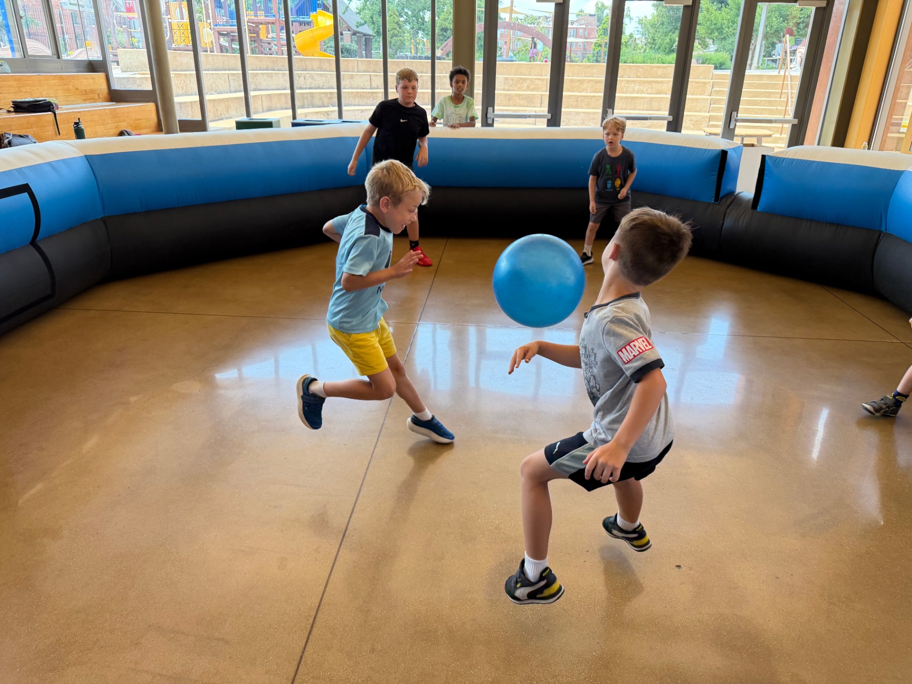High-action ga ga ball play during a Recreation Academy activity